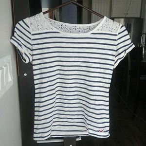 Short sleeve striped shirt navy blue and white